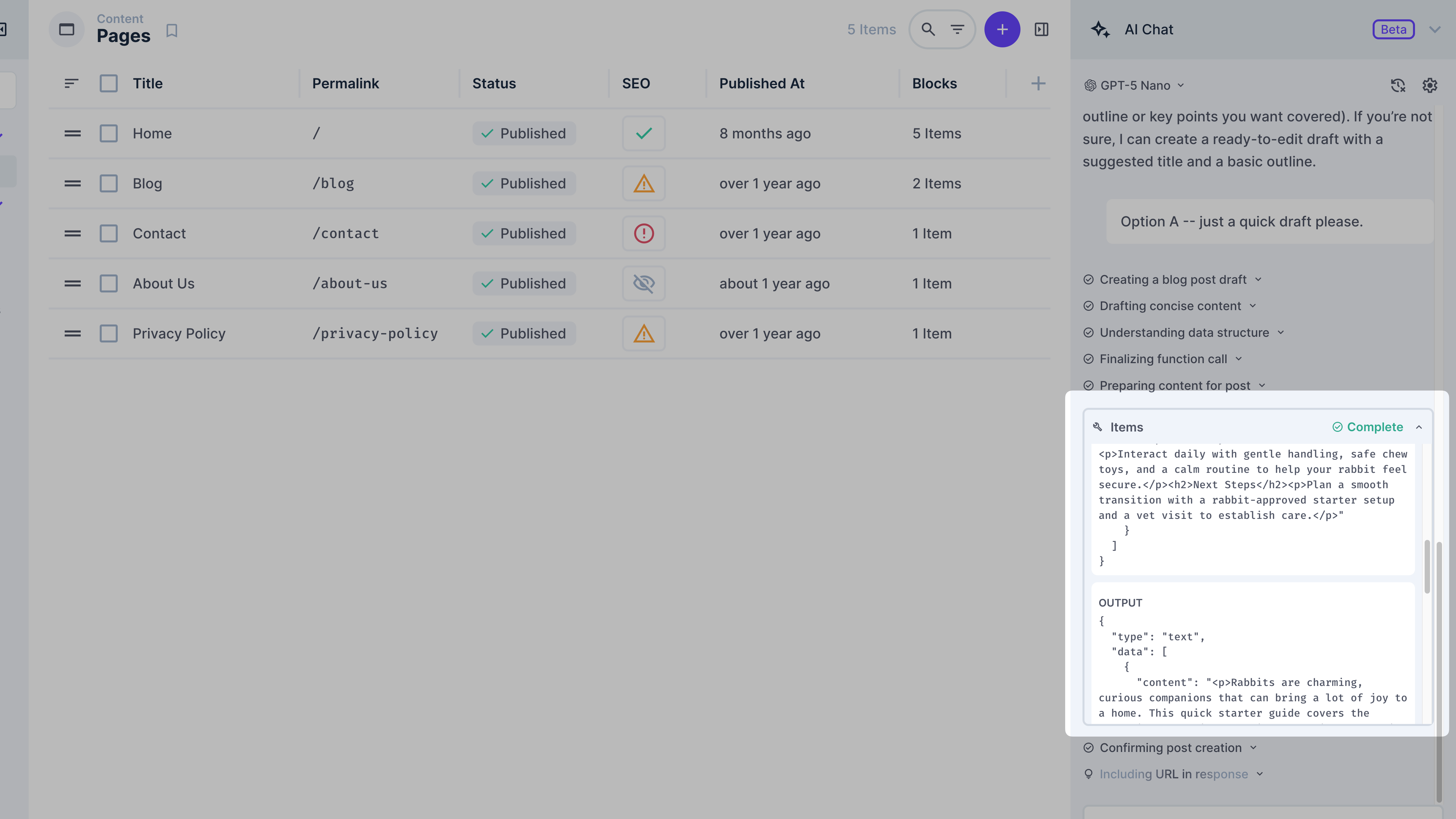 Completed tool call showing results